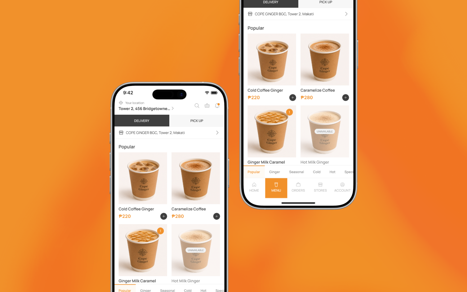 Ordering, category, cart, and checkout interface compositions